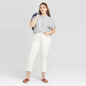 Women's High-Rise Straight Cropped Jeans white 16